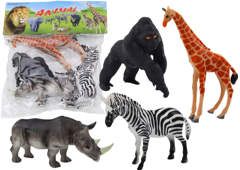 LEAN Toys Sada figurek afrických zvířat 4 kusy žirafa gorila