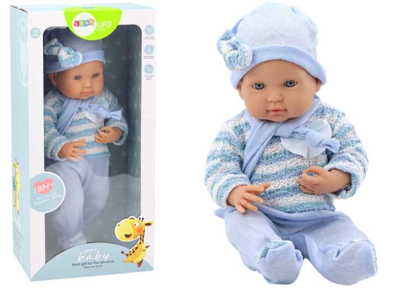 LEANToys Panenka v pruhovaném modrém svetříku a čepici 47cm