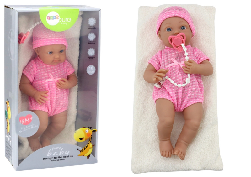 LEANToys Panenka v růžovém oblečení čepici dudlíku a dece 48cm