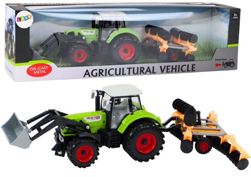 Lean Toys Zemědělský traktor Bagr s diskovou bránou Zelený pohon