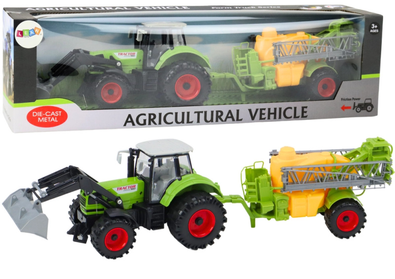 Lean Toys Zemědělský traktor Bagr s postřikovačem Pohon zelený