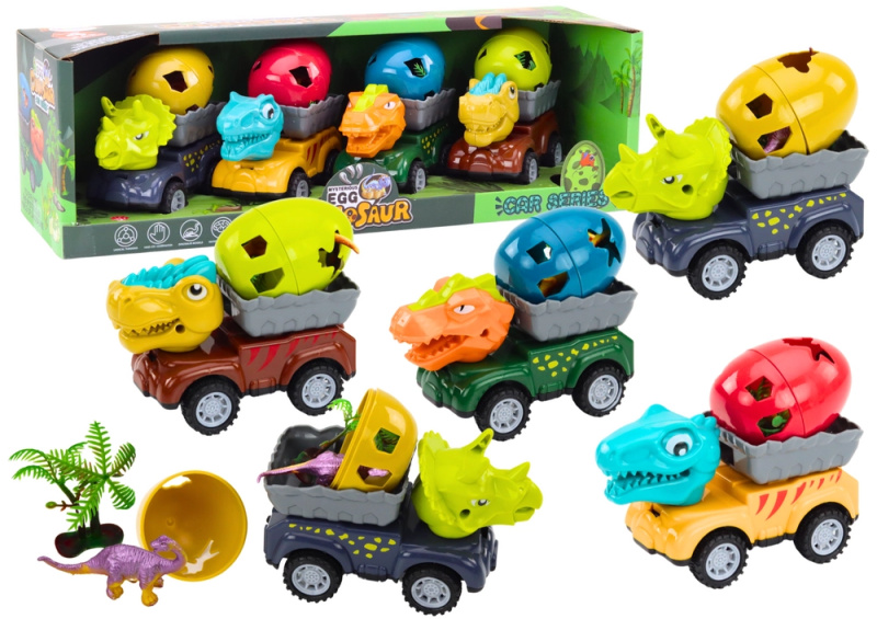 Lean Toys Auto Dinosaurus s vajíčkem Auto s přívěsem Sada figurek 4 ks.