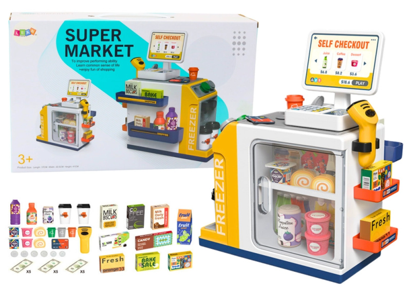 Dětský supermarket s pokladnou a skenerem světel a zvuků