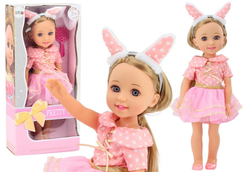LEAN Toys Panenka Růžové šaty Dlouhé vlasy Čelenka Kartáč 38cm