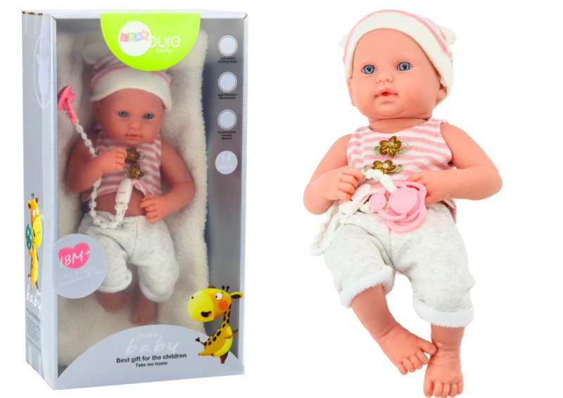 LEAN Toys Panenka v bílém a růžovém oblečení čepička dudlík a deka