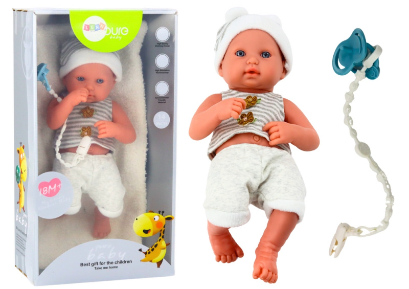 LEAN Toys Panenka v bílém a šedém oblečení čepička dudlík a deka