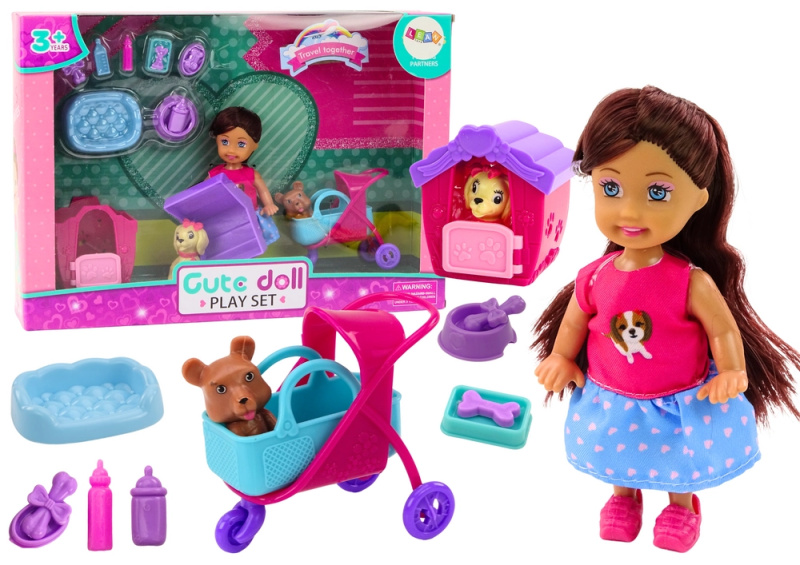 LEAN Toys Panenka se psy Příslušenství pro psí boudy Růžové štěně