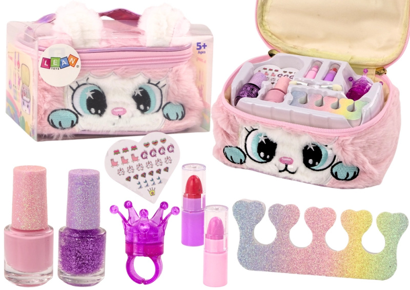 Dětská plushová kosmetická taštička kočička – laky, rtěnky a doplňky