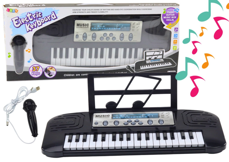 LEAN Toys Dětské elektrické piano stojan s mikrofonem černá barva