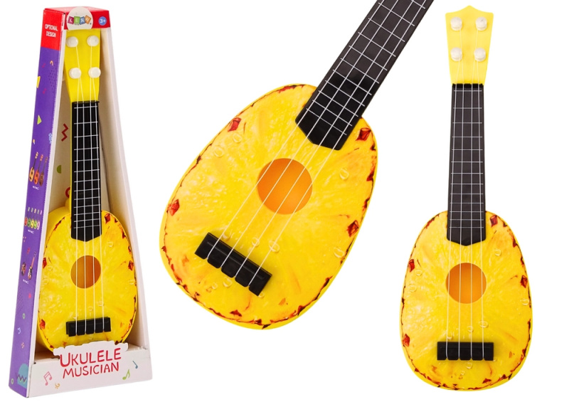 LEAN Toys Ukulele pro děti Mini kytara 4 struny Ananasové téma Žlutá kytara 15
