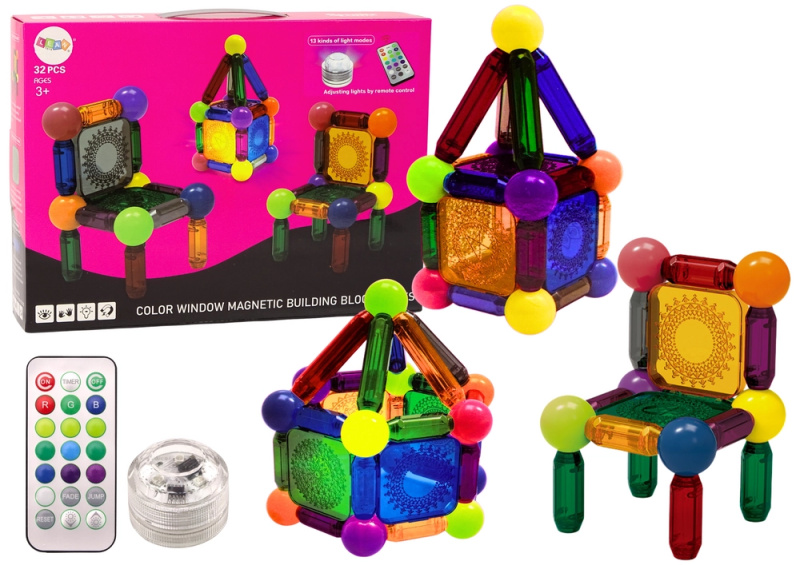 LEAN Toys Sada magnetických bloků s osvětlením, 32 ks