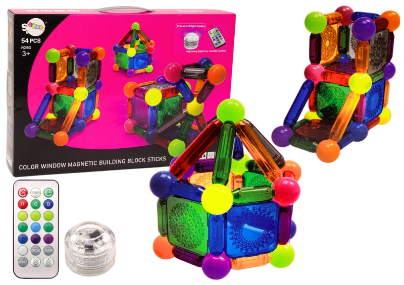 LEAN Toys Sada magnetických bloků s osvětlením 54 ks