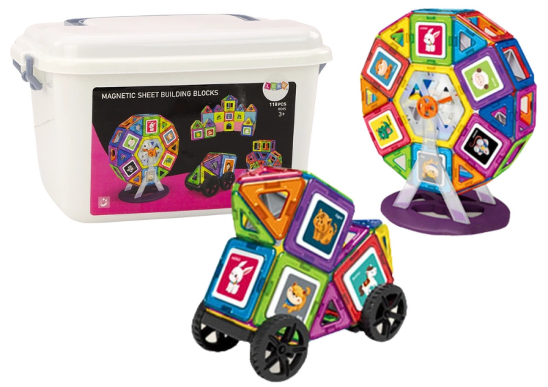 LEAN Toys Sada magnetických bloků v kufříku Stavby mlýnských kol 118 ks