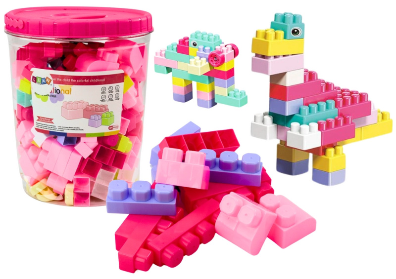 LEAN Toys Vzdělávací sada velkých stavebních kostek v kyblíku růžová 160 ks.