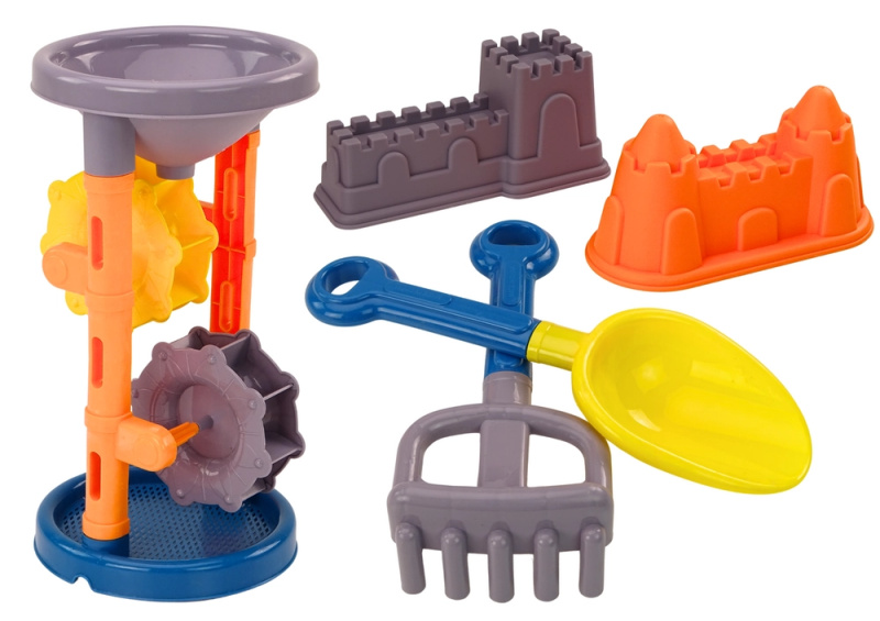 Lean Toys Sada na písek mlýnek lopatka hrabičky formičky oranžová