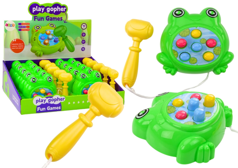 Lean Toys Mini hra Wac A Mole Frog Hammer On A String, zelená