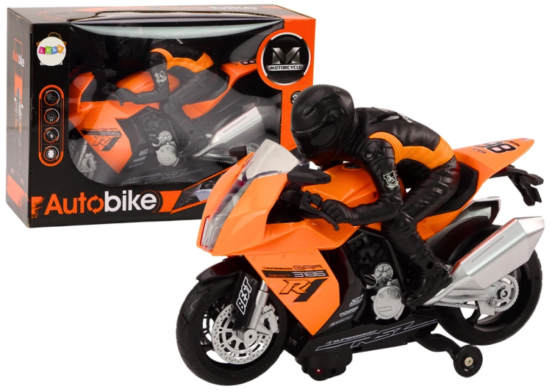 Lean Toys Motocykl se světly pro motocyklisty Zvuky Snímač překážek Oranžový