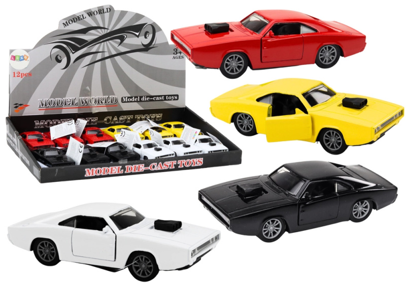 Kovové autíčko 1:32 se světly a zvuky, pohon na setrvačník – bílé, červené, černé nebo žluté