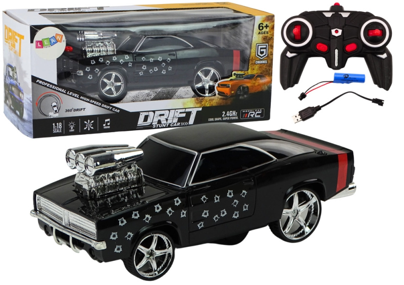 Dálkově ovládaný 1:18 Drift 360 Světla Zvuky Černá