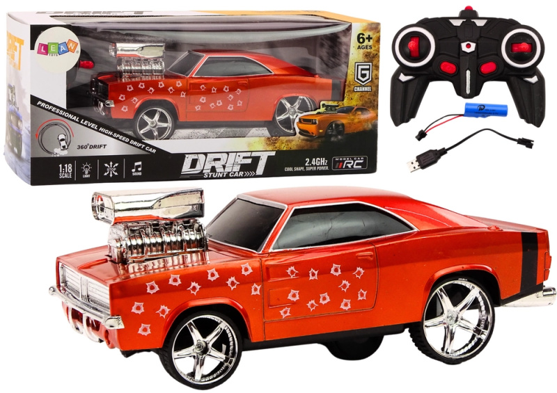 Dálkově ovládaný 1:18 Drift 360 Světla Zvuky Červená