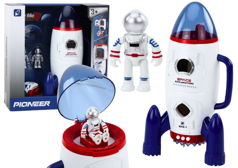 Otevírací vesmírná raketa se světly a zvuky s kosmonauty a vozítkem