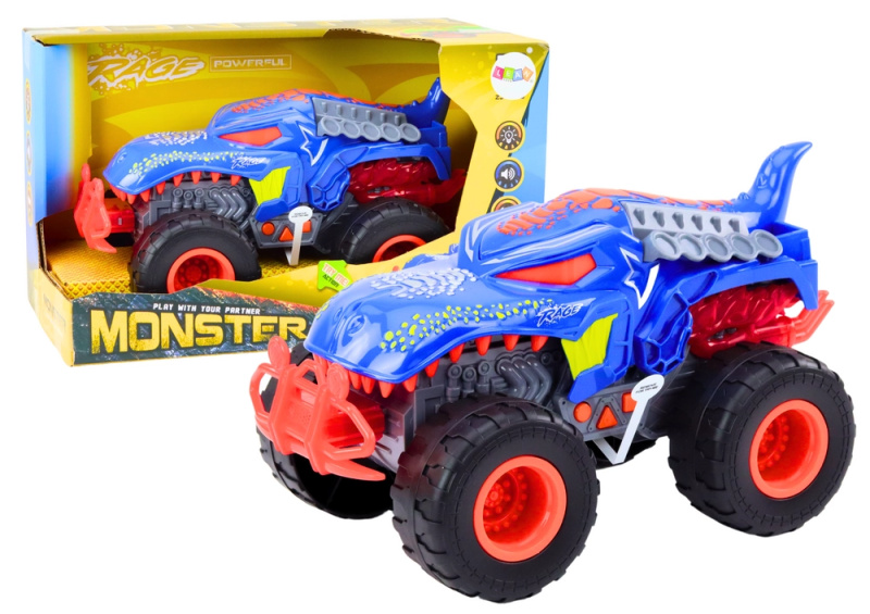 Lean Toys Offroad auto dinosaurus velociraptor světla zvuky pohon modrá