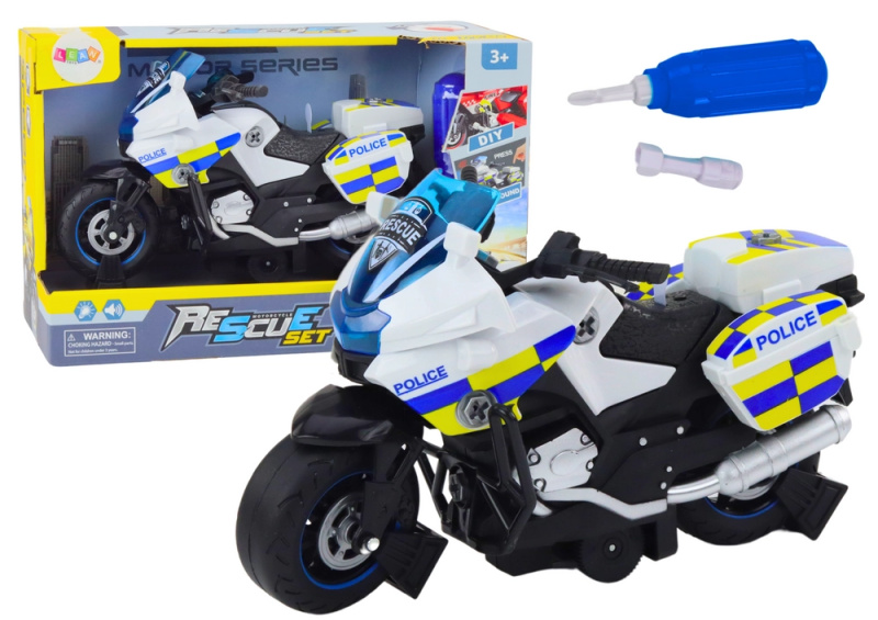 Lean Toys Policie otáčení motocyklu DIY světla zní bílá