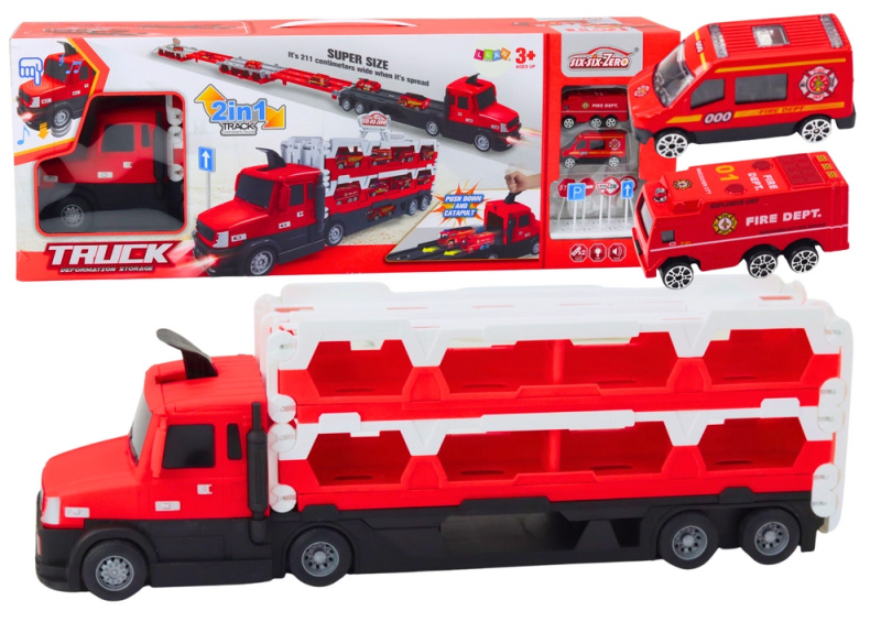 Lean Toys Lora Tow Truck Race Track 2v1 Světla Zvuky Značky Auta Červená
