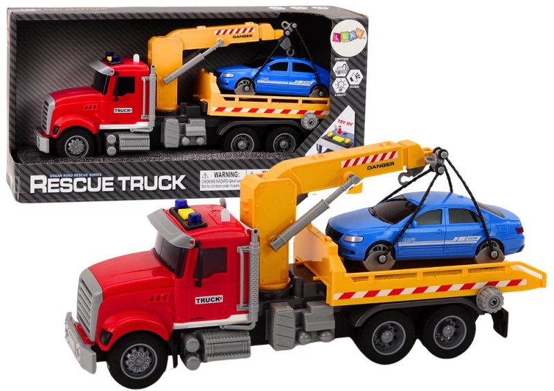 Truck Transporter s jeřábem pro auta Světla Zvuky Pohon Červená
