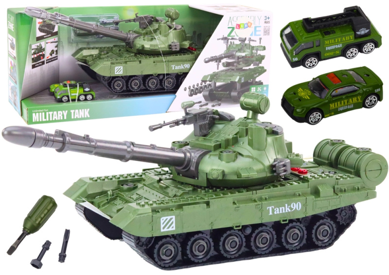 Zelený tank DIY pro děti s rozebíratelnými díly a zvuky