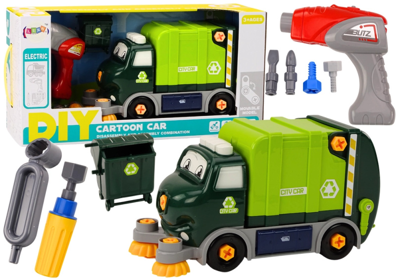 Kreslený popelářský vůz pro kroucení pohybující se DIY zelená