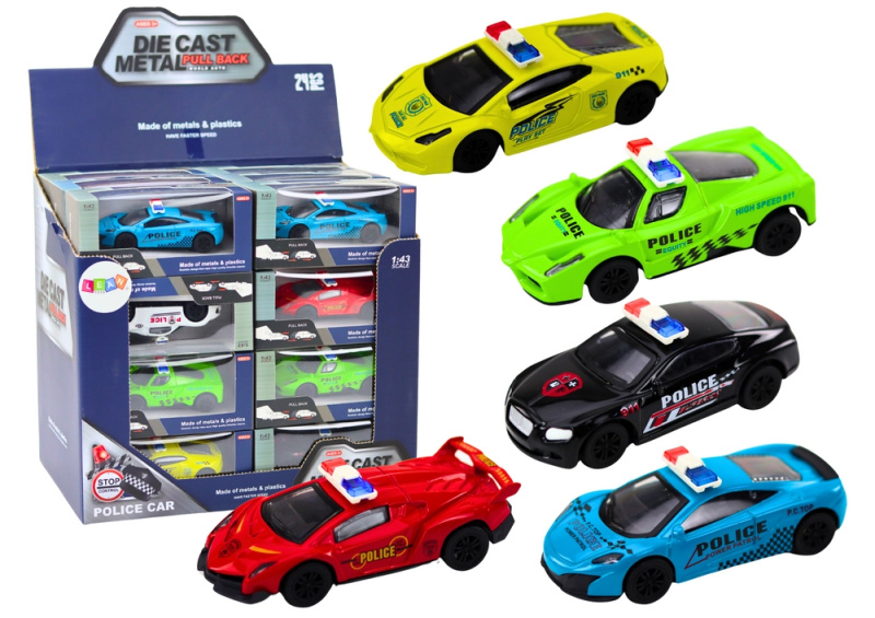 LEAN Toys Autíčko Policejní pružina Kovový pohon Gumová kola 1:43