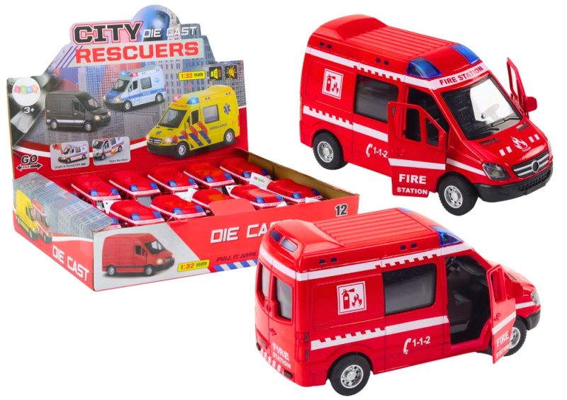 LEAN Toys Hasičský vůz Otevírání dveří Světla Zvuky Pohon Červený 1:32