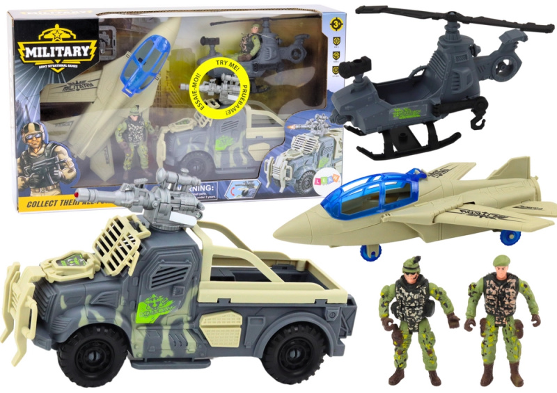 LEAN Toys Vojenská sada Vojenská bojová vozidla Vrtulník Vojáci Příslušenství Zvuky