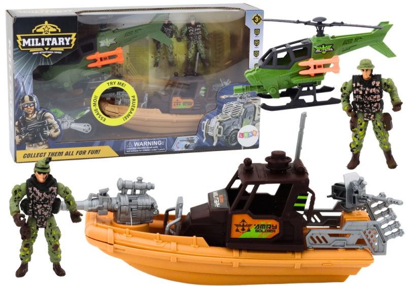 LEAN Toys Vojenská sada Vojenský bojový člun Vojáci Příslušenství Zvuky