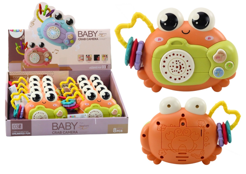 LEAN Toys Chrastítko s krabím fotoaparátem Oranžová barva