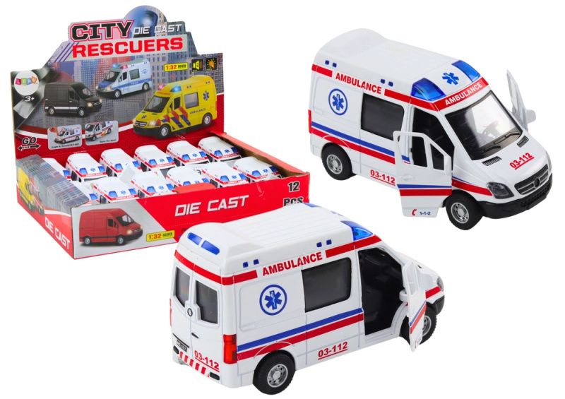 LEAN Toys Ambulance Ambulance Otevírání dveří Světla Zvuky Pohon Bílý 1:32
