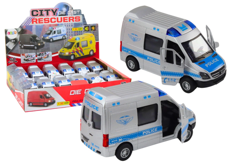 LEAN Toys Policejní auto Otevírání dveří Světla Zvuky Pohon 1:32