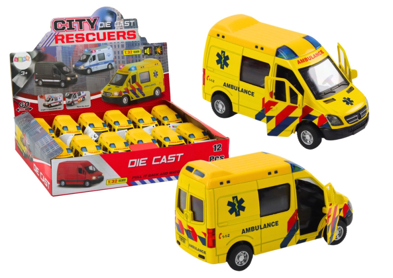 LEAN Toys Ambulance Ambulance Otevírání dveří Světla Zvuky Pohon Žlutý 1:32