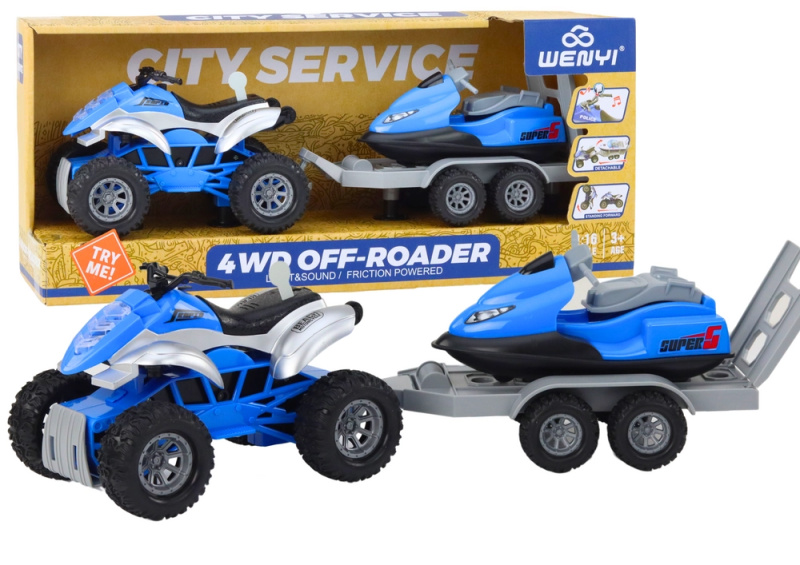 Lean Toys Čtyřkolka s přívěsem pro přepravu člunu a vodního skútru