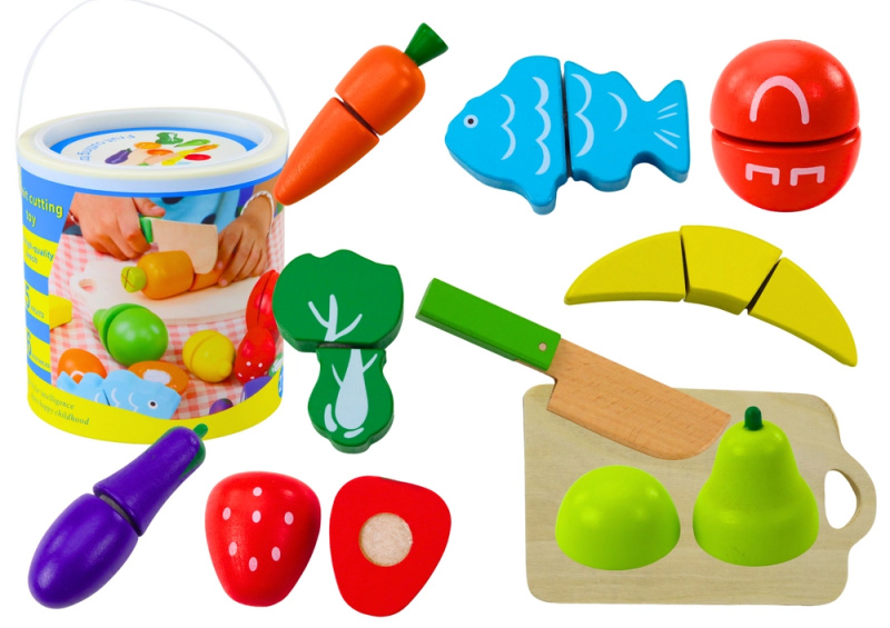 Dřevěná sada na krájení ovoce a zeleniny s prkénkem a nožem