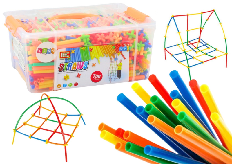 Stavební brčka 3D v boxu, barevná sada 800 dílů
