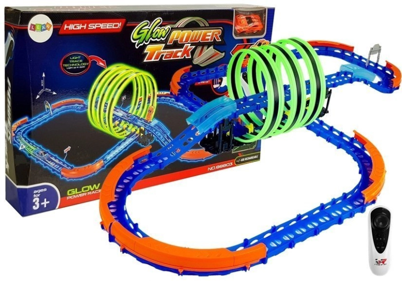 LEAN Toys Závodní dráha zářící ve tmě se smyčkami a dálkově ovládaným autem
