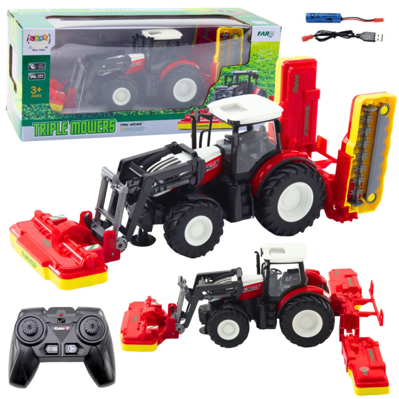 Zdalně řízený traktor s sekačkami na trávu