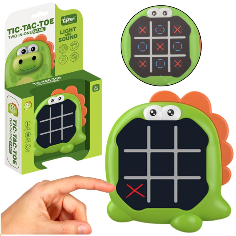 Elektronická hra dinosaurus 3v1 – piškvorky, paměť a hra pro dva, zelená