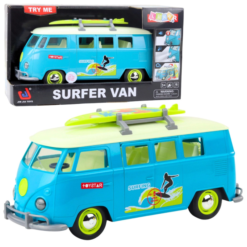 Surfer van – světelný a zvukový mikrobus s odnímatelným surfem, tyrkysový