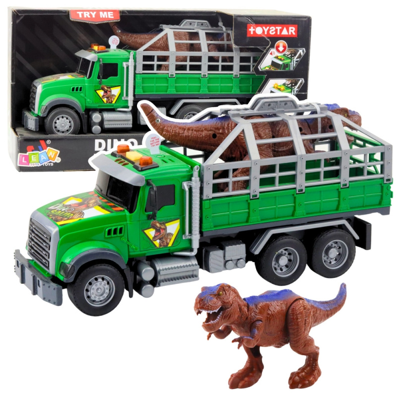 Zelený transportér s dinosaurem se světly a zvuky