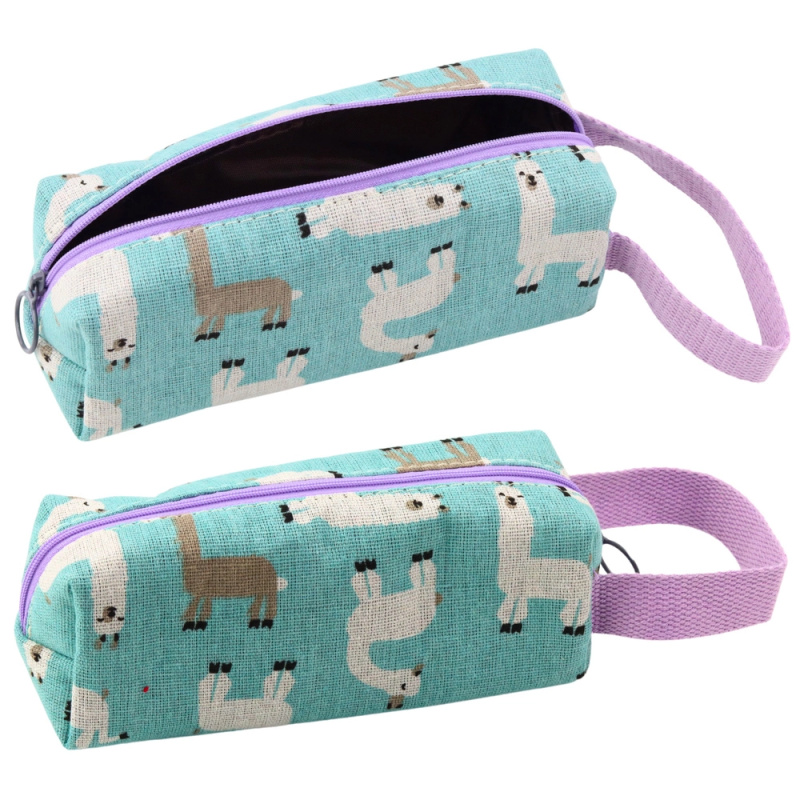 Školní penál s lamami modrý