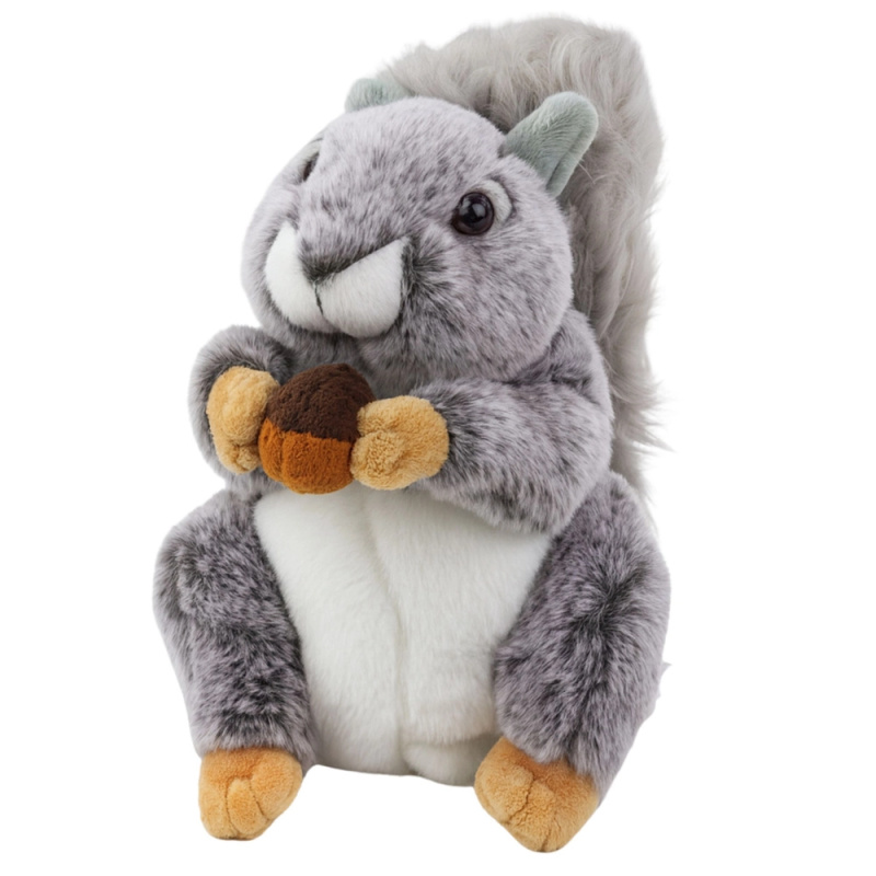 Plyšová veverka s oříškem, šedá 22 cm