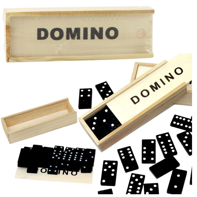 Dřevěné domino v krabičce, 32 černých dílků